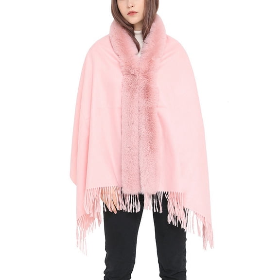 SWSMCLT Women's Button Cape 2025 Casual Baggy Brushed Coat Comfy Date Cardigan Fringe Elegant Coats Pink One Size