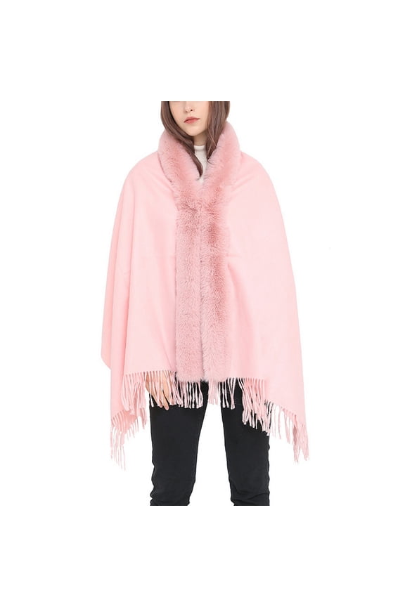 Women's Button Cape 2025 Casual Baggy Brushed Coat Comfy Date Cardigan Fringe Elegant Coats Pink One Size