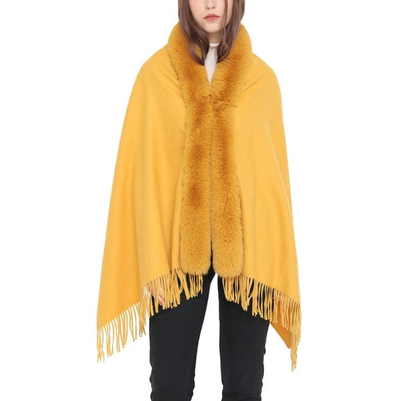 SWSMCLT Women's Button Cape 2025 Casual Baggy Brushed Coat Comfy Date Cardigan Fringe Elegant Coats Yellow One Size
