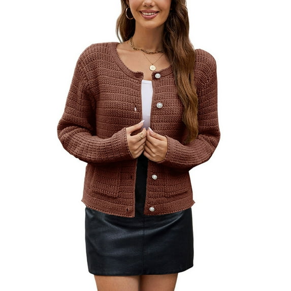 SWSMCLT Women's Button Down Cardigan Sweater Button Up Autumn Baggy 2025 Adorable Cardigan Sweaters Warm Cold Weather Carame Medium