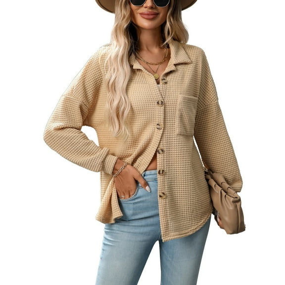 SWSMCLT Women's Button Down Shirt Billowy Elasthane Button Up Chic Long Sleeve Blouse Top Autumn Blouse Apricot X-Large