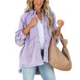 thumbnail image 1 of SWSMCLT Women's Button Down Shirt Denim Shacket Long Sleeve Button Raw Hem Winter Outerwear Top Fall Spring Casual Purple Medium, 1 of 1