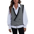 thumbnail image 1 of SWSMCLT Women's Button Fashion Loose Deep V Neck V Neck Sweater Vest Knit Soft Cute Asymmetrical Sweater Black Large, 1 of 4