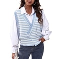 thumbnail image 1 of SWSMCLT Women's Button Fashion Loose Deep V Neck V Neck Sweater Vest Knit Soft Cute Asymmetrical Sweater Light Blue Large, 1 of 4
