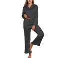 thumbnail image 1 of SWSMCLT Women's Button Pajama Set Breathable Elastic Band Cigarette Long Sleeve Nightwear Comfy Lounge Set Black Medium, 1 of 5