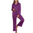 thumbnail image 1 of SWSMCLT Women's Button Pajama Set Breathable Elastic Band Cigarette Long Sleeve Nightwear Comfy Lounge Set Purple XX-Large, 1 of 5