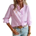 thumbnail image 1 of SWSMCLT Women's Button Up Top Textured Long Sleeve Blouse Ruched Work Dressy Blouses Soft Chiffon Ruffle High Neck Fall Spring 2024 Fashion Loose Fit Pink X-Large, 1 of 5