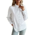 thumbnail image 1 of SWSMCLT Women's Button Up Top Textured Long Sleeve Blouse Ruched Work Dressy Blouses Soft Chiffon Ruffle High Neck Fall Spring 2024 Fashion Loose Fit White X-Large, 1 of 5