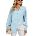 thumbnail image 1 of SWSMCLT Women's Button Up Shirt Fashion Blouse Long Sleeve Fall Loose Holiday Winter Drop Shoulder Long Top Sky Blue Medium, 1 of 5