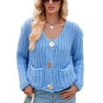 thumbnail image 1 of SWSMCLT Women's Cable Knit Cardigan Sweater Baggy Button Crew Neck Comfy 2025 Cardigan Sweaters Acrylic Blue Small, 1 of 5