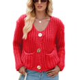 thumbnail image 1 of SWSMCLT Women's Cable Knit Cardigan Sweater Baggy Button Crew Neck Comfy 2025 Cardigan Sweaters Acrylic Red X-Large, 1 of 5
