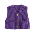 thumbnail image 1 of SWSMCLT Women's Cable Knit Vest Top Soft Cropped Tank Top Lightweight Sleeveless Cardigan Sweater V Neck Button Up Baggy Fashion 2024 Y2K Clothes Pocket Purple Medium, 1 of 5