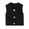 thumbnail image 1 of SWSMCLT Women's Cable Knit Vest Top Soft Cropped Tank Top Lightweight Sleeveless Cardigan Sweater V Neck Button Up Baggy Fashion 2024 Y2K Clothes Pocket Black X-Small, 1 of 5