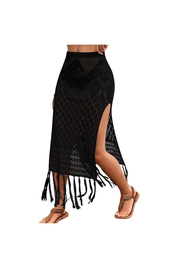 Women's Cableknit Cover Up Spring Break Bottoms Cool Chic All Seasons Elastic Light Beach Skirt Casual Bathing Suit Black 4-6