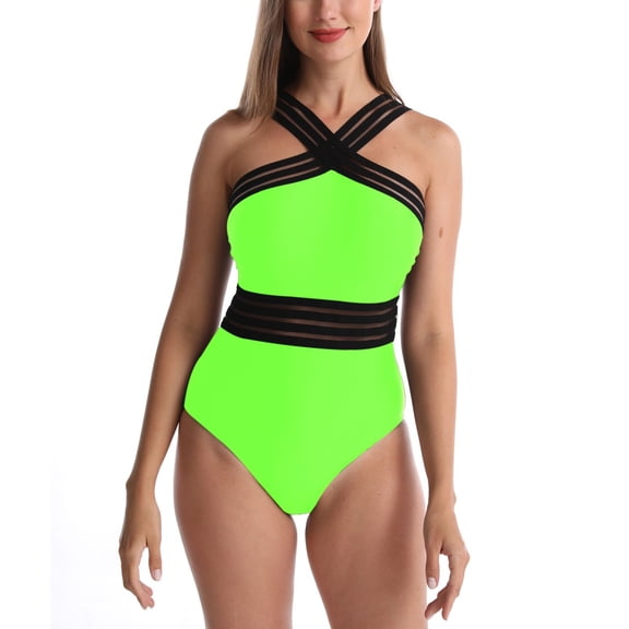 SWSMCLT Women's Cami One Piece Bathing Suit Cheeky Pad Elasthane Beachwear Spring Break Brief Fall Casual Cool Criss Cross Green 4-6