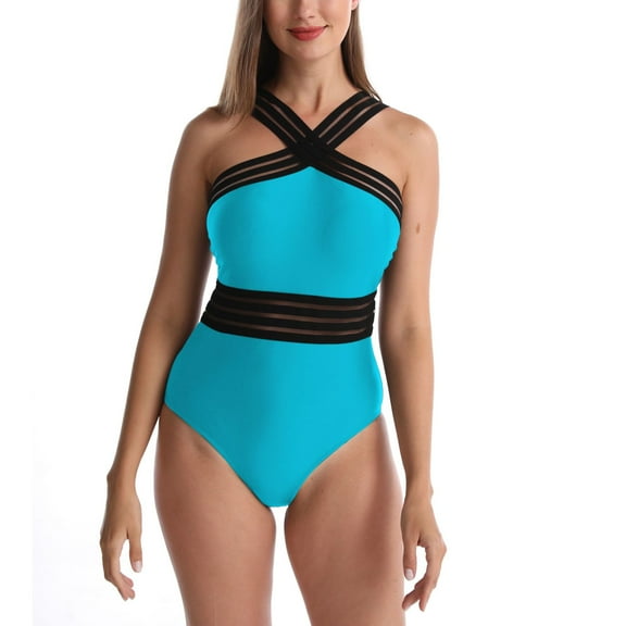 SWSMCLT Women's Cami One Piece Bathing Suit Cheeky Pad Elasthane Beachwear Spring Break Brief Fall Casual Cool Criss Cross Peacock Blue 4-6