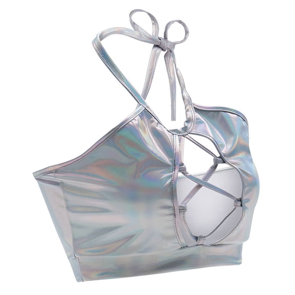 SWSMCLT Women's Cami Shirt Halloween Metallic Tops r Backless Crop Dance Fall Sexy Summe Halter Camisole Shirt Black Grey Medium