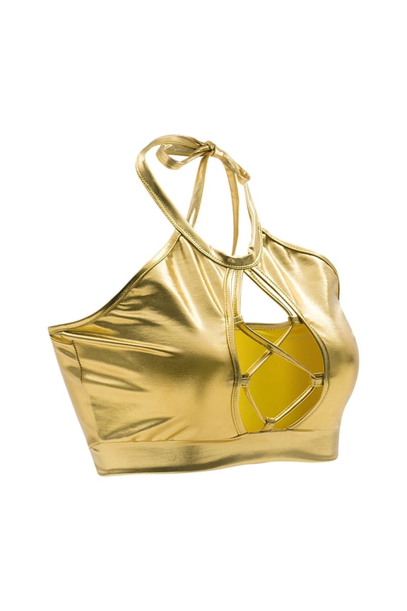 Women's Cami Shirt Halloween Metallic Tops r Backless Crop Dance Fall Sexy Summe Halter Camisole Shirt Golden Medium