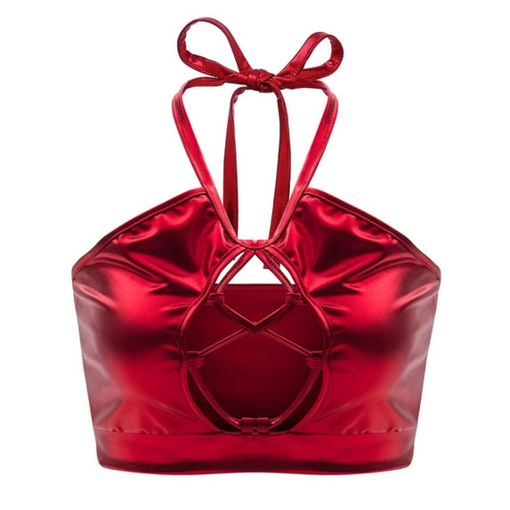 SWSMCLT Women's Cami Shirt Halloween Metallic Tops r Backless Crop Dance Fall Sexy Summe Halter Camisole Shirt Red Small