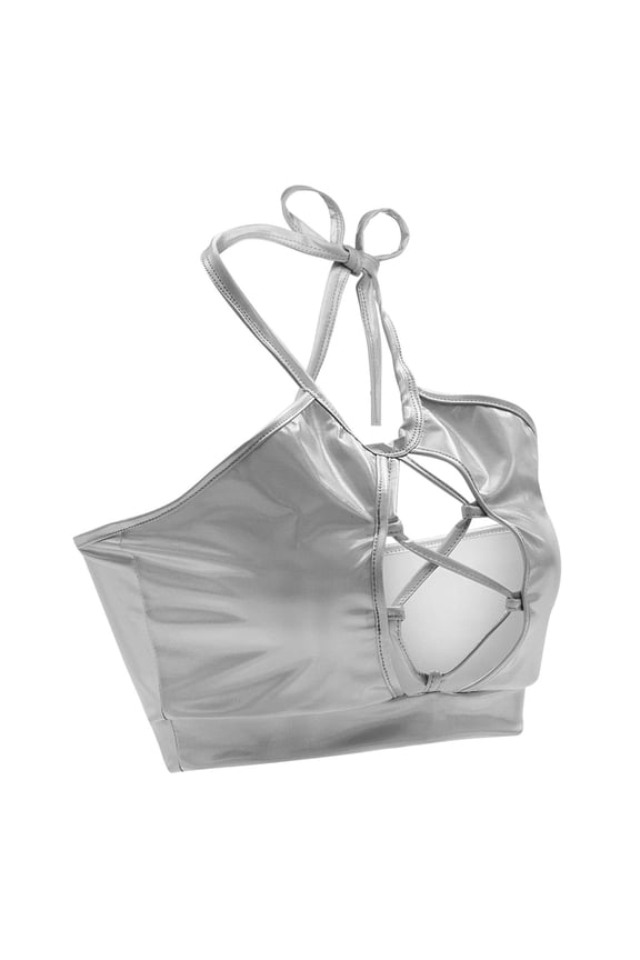Women's Cami Shirt Halloween Metallic Tops r Backless Crop Dance Fall Sexy Summe Halter Camisole Shirt Silver X-Large