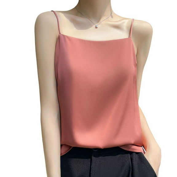 SWSMCLT Women's Cami Tank Top Casual Vest Satin Silky Fall Spaghetti Top Comfy Loose Elegant Cool Elasthane Red Small