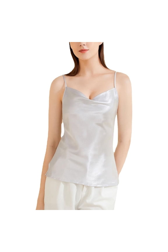 Women's Cami Tops Camisole Summer Soft Silky Thin Smooth Sleeping Pajamas Tops Lightweight Cool Slim Fit Sleepwear Comfy Pjs Black Grey 14