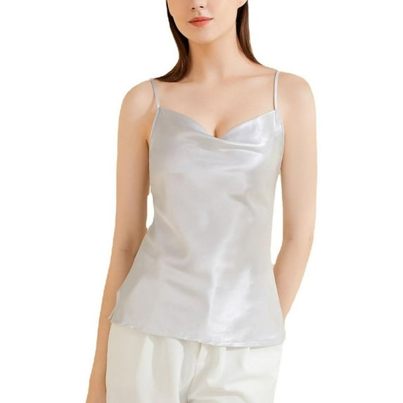 SWSMCLT Women's Cami Tops Camisole Summer Soft Silky Thin Smooth Sleeping Pajamas Tops Lightweight Cool Slim Fit Sleepwear Comfy Pjs Black Grey 16