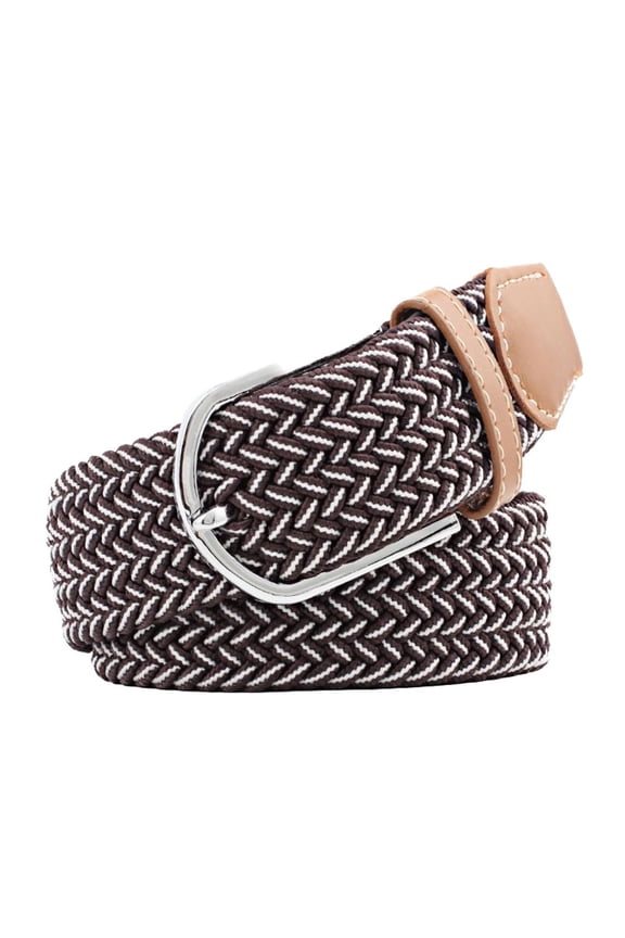 Women's Canvas Web Belt Fashion Metal Stretch Travel Braided Spring Braided Belt Buckle Belt Coffee White Fit Waist 25“-37”