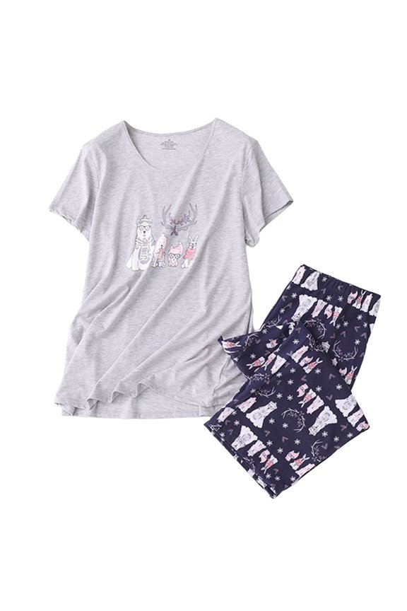 Women's Capri Loungewear Chic Pajama Set Breathable Elastic Band Pajama Set Cute Comfy Crew Neck Patterned2 3X-Large