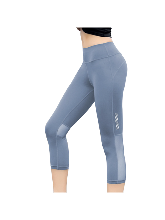 Women's Capri Yoga Pant High Waisted Tummy Control Sports Athletic Active Buttery Leggings Workout Stretch Pants Quick-Dry Mesh Casual Blue Small