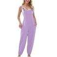 thumbnail image 1 of SWSMCLT Women's Casual Bib Pants Long Jumpsuit Rompers Summer Tapered Leg Closed Cinch Bottom Adjustable Baggy Overalls Casual Harem Jumper Sleeveless Button Loose Purple Large, 1 of 1