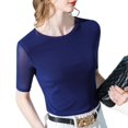 thumbnail image 1 of SWSMCLT Women's Casual Blouse Shirt Comfy Breathable Chic Fall Pull On Blouse Top Crew Neck Elbow Sleeve Blouse Blue 6, 1 of 3