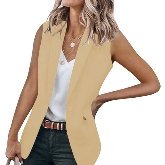 SWSMCLT Women's Casual Business Blazer Vest Open Front Waistcoat Summer Outerwear Vest Lightweight Fall Top Soft Slim Fit Sleeveless Apricot 8