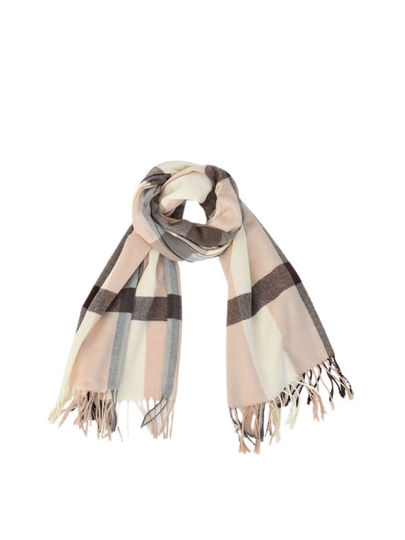 Women's Casual Scarves Thick Cozy Shawl Wrap Winter Scarf Soft Plaid Fringe Warm Thick Cable Knit Muffler Brown One Size