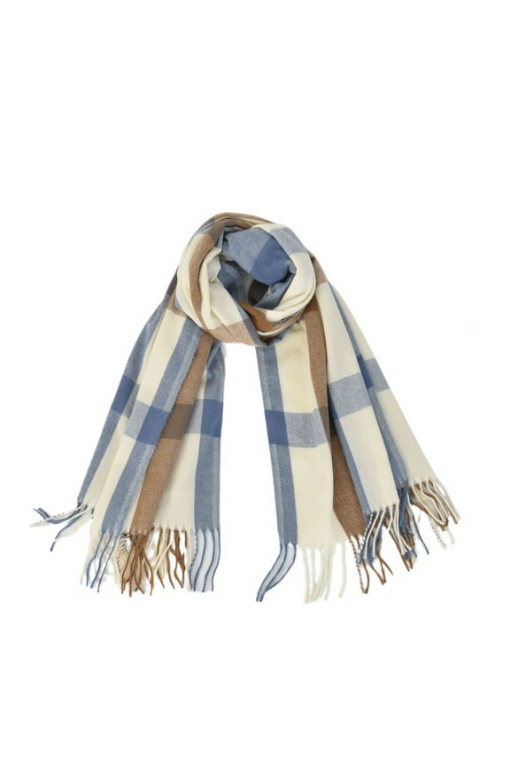 Women's Casual Scarves Thick Cozy Shawl Wrap Winter Scarf Soft Plaid Fringe Warm Thick Cable Knit Muffler Sky Blue One Size