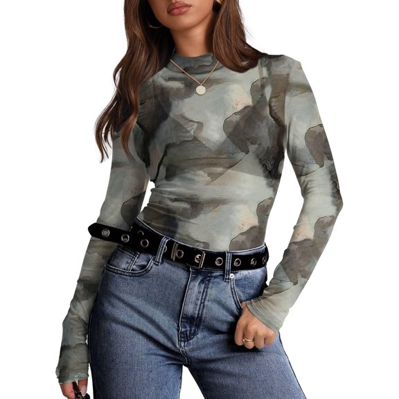 SWSMCLT Women's Casual Shirt Mesh T Shirt Chic See Through Tee Cool Crew Neck Fall Crochet Pull On Light Date Tie-Dyed Small