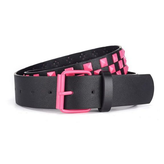 SWSMCLT Women's Checkerboard Punk Rock Style Faux Leather Belt Casual Fashion Thick Studded Belts Rose X-Small-Large