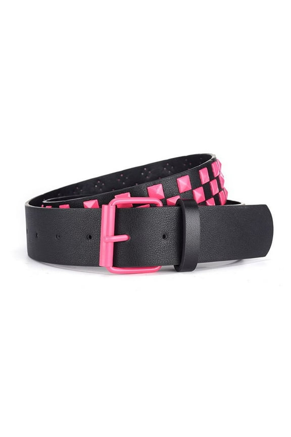 Women's Checkerboard Punk Rock Style Faux Leather Belt Casual Fashion Thick Studded Belts Rose X-Small-Large