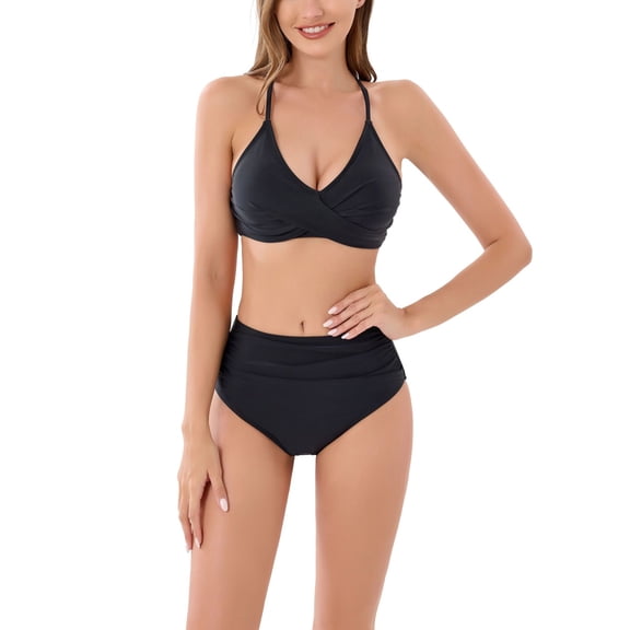 SWSMCLT Women's Cheeky Bikini Summer Low Back Swimsuit Bathing Suit Spandex Stretch Quick Dry Spaghetti Black 0-2