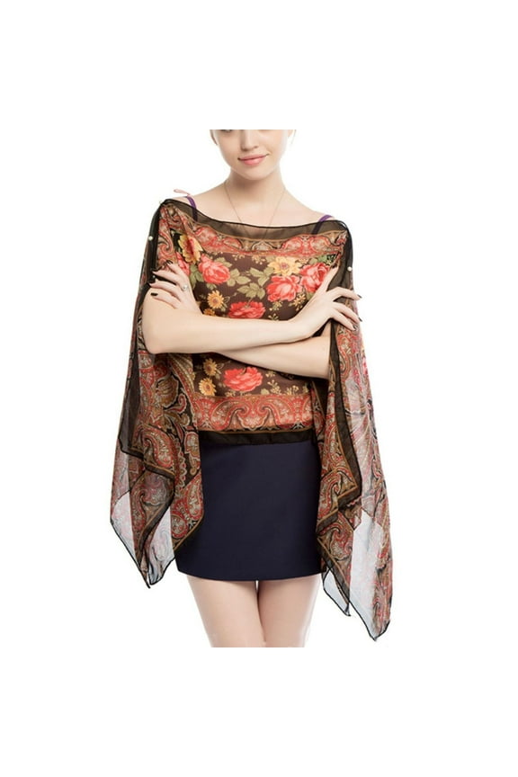 Women's Chiffon Scarf Fall Shawl Fashion Cover Up Boho Soft Summer Thin Lightweight Beach Button Black One Size