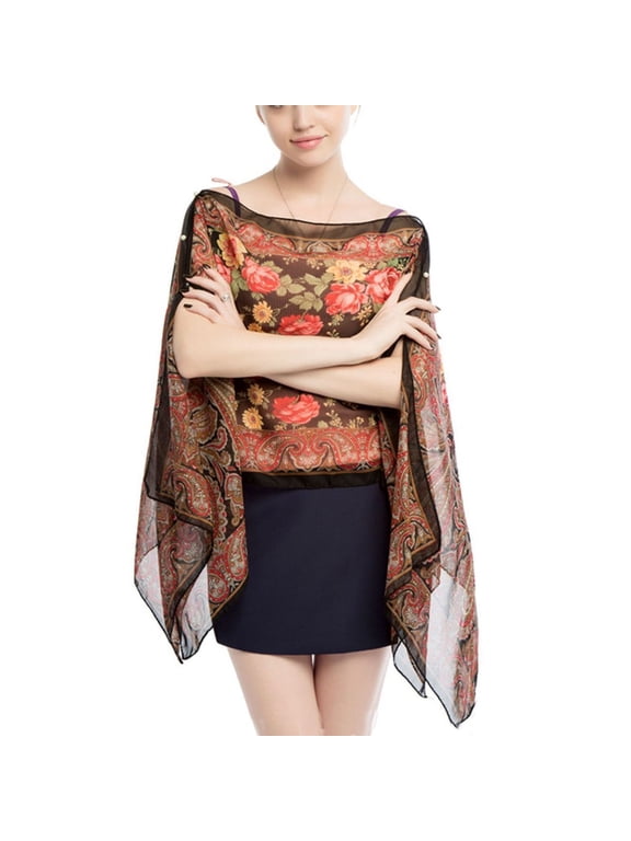 Women's Chiffon Scarf Fall Shawl Fashion Cover Up Boho Soft Summer Thin Lightweight Beach Button Black One Size