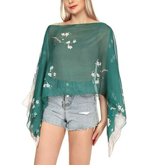 SWSMCLT Women's Chiffon Shawl Off The Shoulder V Neck Beach Shawl Soft Scarf Thin Summer Travel Elegant Sheer Cape Green One Size