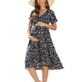 thumbnail image 1 of SWSMCLT Women's Chiffon Swing Dress Summer Maternity Dresses V Neck Sundress Maternity High Waist Casual Cute Wrap Navy XX-Large, 1 of 1