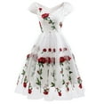 thumbnail image 1 of SWSMCLT Women's Cocktail Rose Floral Printed Vintage Dresses Dress Semi Formal Gala Mesh White 18W, 1 of 5