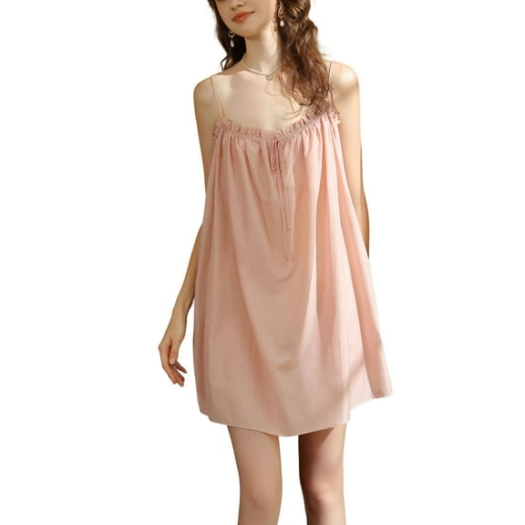 SWSMCLT Women's Comfy Pjs Lightweight Pajamas Old Fashioned Sleepwear Ruffle Mid Thigh Soft Oversized Backless Pink Small