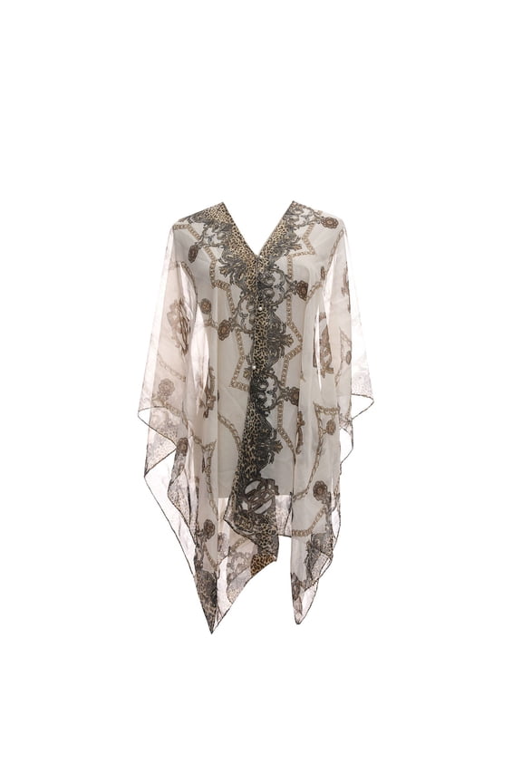 Women's Cool Beaded Bathing Suit Sheer Cover Up V Neck Summer Lightweight Thin Boho Swimming White One Size