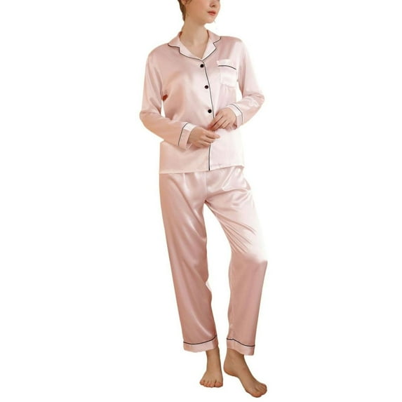 SWSMCLT Women's Cool Loose Pajama Set Chic Lounge Set Button Loungewear Set Cigarette Elastic Elastic Band Light Pink 18