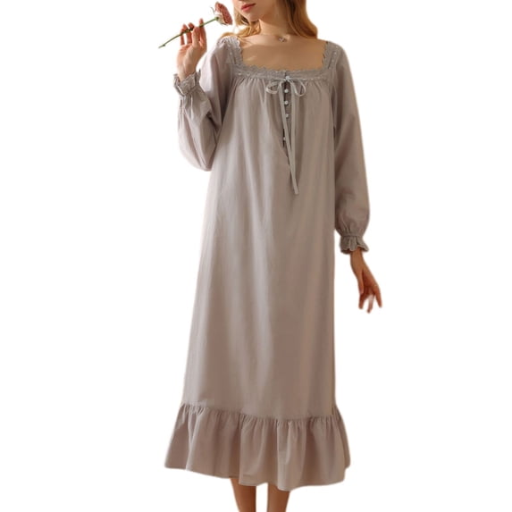 SWSMCLT Women's Cotton Nightgown Comfy Soft Sleepwear Cute Pajamas Summer Long Vintage Short Sleeve Ruffle Grey Large