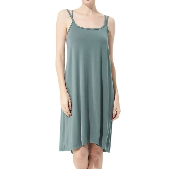 SWSMCLT Women's Cotton Nightgown Plus Size Solid SoftStrappy Backless Tank Sleepwear Summer Midi Pajama Dress Comfy Sleeveless Flowy Knee Length Green 5X-Large