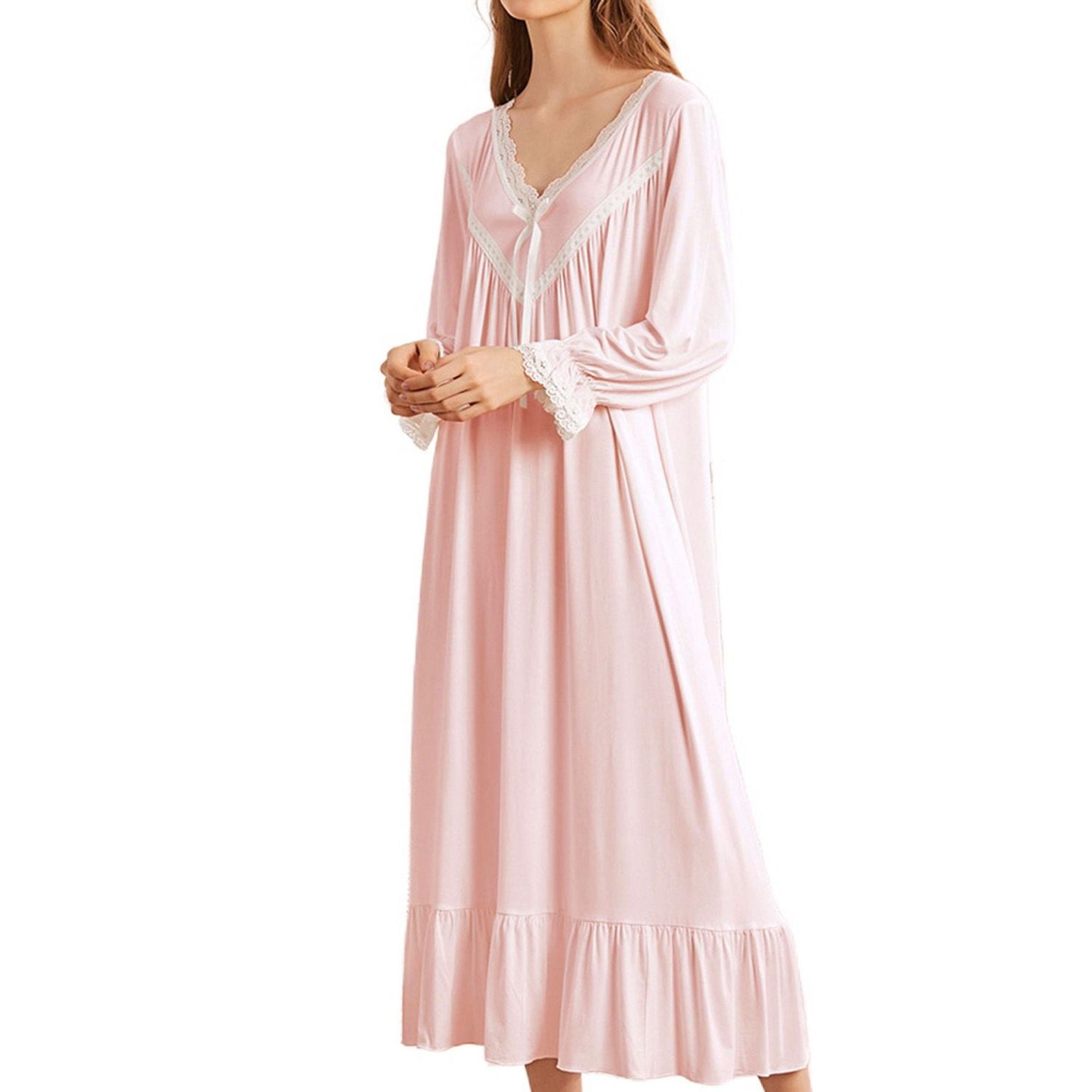 IZZY TOBY Women's Long Sleeve Cotton Nightgown – Soft 100% Cotton, Button Front, Mid-Calf Length, Light Pink, Size Medium